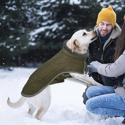 Fragralley Dog Coat Medium, Waterproof Dog Jacket with Warm Fleece Lining, Adjustable Reflective Dogs Winter Coat, Turtleneck Pet Coats for Cold Weather (ArmyGreen M) - color: ArmyGreen, size: Medium