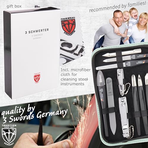3 Swords Germany - brand quality 16 piece manicure pedicure grooming kit set fashion leather case mint, Made in Germany - color: MINT