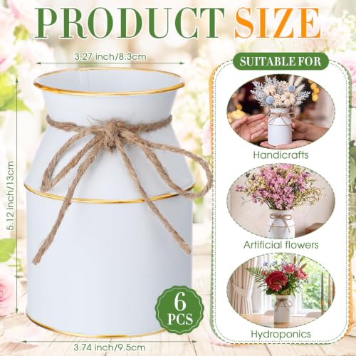 Domensi 6 Pcs Farmhouse Metal Flower Vase, White and Gold - color: White and Gold