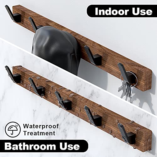 17 Inch Walnut Wood Wall Mounted Coat Rack with 5 Black Hooks, Adhesive Mounted Entryway Hooks, Modern Natural Wooden Pegs for Hanging Coat Clothes Hat Bag Purse Key and Towel - color: Coat Rack with 5 Hooks