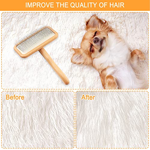 Carpet Rake Sheepskin Wool Brush and Sheepskin Brush Cleaner Comb, More Suitable for Pile Carpets/Rugs, for Carding Fur, Restore Carpets Softness and Texture (Wood, 3PCS(2*Big+1* Small)