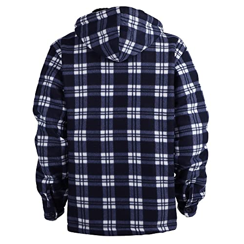 Facitisu Winter Heavy Warm Sherpa Lined Fleece Plaid Flannel Jacket Men Plus Size S-5XL Big&Tall Mens Coat - color: A-navy 01, size: Large