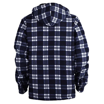 Facitisu Winter Heavy Warm Sherpa Lined Fleece Plaid Flannel Jacket Men Plus Size S-5XL Big&Tall Mens Coat - color: A-navy 01, size: Large