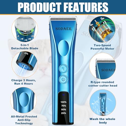 Professional Dog Grooming Clippers, Cordless Pet Hair Clipper - color: Blue