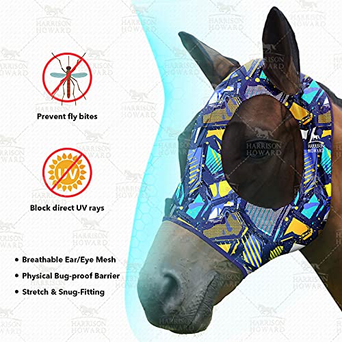 Harrison Howard Super Comfort Stretchy Fly Mask Large Eye Space with UV Protection Soft on Skin with Breathability Graffiti Mix (L; Full Size) - color: Graffiti Mix, size: Full(Large)