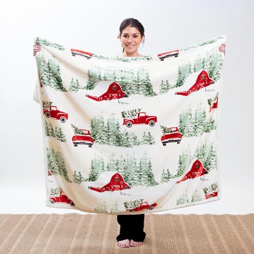 Carstens, Inc. Ultra Premium Super Soft Plush Sherpa Fleece Oversized Throw Blanket 54" x 68", Barn & Truck - color: Barn & Truck