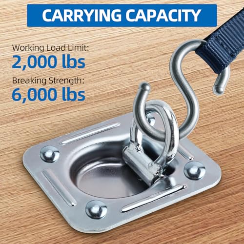 4 Pack Recessed D Rings Heavy Duty Tie Down Anchors– 6,000 lb Capacity Trailer D Rings for Trailers, Cargo, and Deliveries