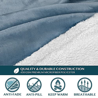 PAVILIA Sherpa Wearable Blanket with Sleeves and Pocket, Plush Thick Cozy Body Blanket Wrap for Adult Women Men, Christmas Gift for Wife Mom, Dusty Blue - color: Dusty Blue