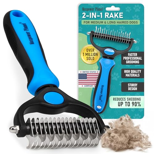 Maxpower Planet Dog Grooming Rake, Deshedding Undercoat Brush, Dogs & Cats - color: Blue, size: Large