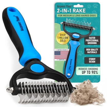 Maxpower Planet Dog Grooming Rake, Deshedding Undercoat Brush, Dogs & Cats - color: Blue, size: Large