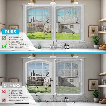 Magnetic RV Window Screen, Max 36 x 56" + Corner & Wind Clips for 2 Windows - size: 3-Pack