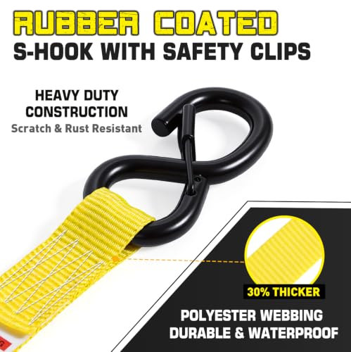 Boat Tie Down Straps to Trailer, 1 Inch x 4 FT Boat Transom Straps, 2100 LBS Break Strength with Security Lock S Hooks, Adjustable Boat Straps for Trailer, Jet ski, Boat, Kayak - color: Yellow