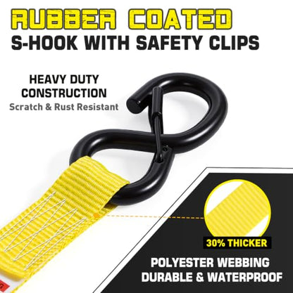 Boat Tie Down Straps to Trailer, 1 Inch x 4 FT Boat Transom Straps, 2100 LBS Break Strength with Security Lock S Hooks, Adjustable Boat Straps for Trailer, Jet ski, Boat, Kayak - color: Yellow