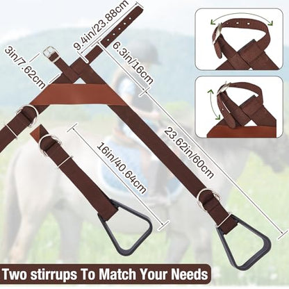 Simgoing Kids Western Stirrups Adjustable Nylon Straps Equestrian Safety Stirrups for Youth Riding Accessories, Height Below 140 cm - color: Brown