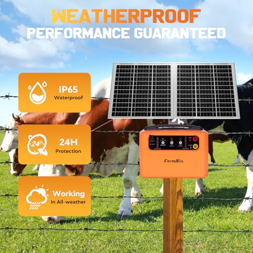 30 Mile Solar Fence Charger, 6-12KV Adjustable for Livestock Farm - color: Orange