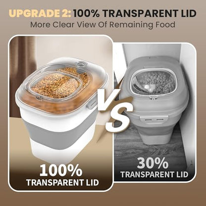 32-35 Lbs Dog Food Storage Container Wheels,Collapsible Dog Food Container | Pet Food Storage Container with Transparent Airtight Lid,Date Track,Keep Fresh for Rice,Flour,Sugar,Scoop and 2PCS Container - color: Clear/35 lbs