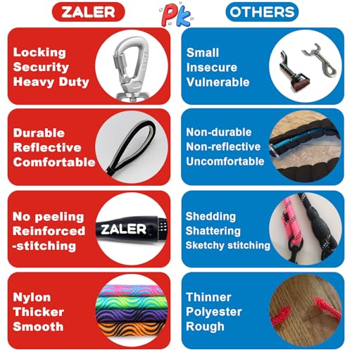ZALER Rope Dog Leash, 4/5/6/10/15/20/30/50 Foot Heavy Duty Dog Leashes with Carabiner, Nylon Pet Lead for Large and Medium Dogs (4FT, Black Purple) - color: Black Purple, size: 4FT*1/2"