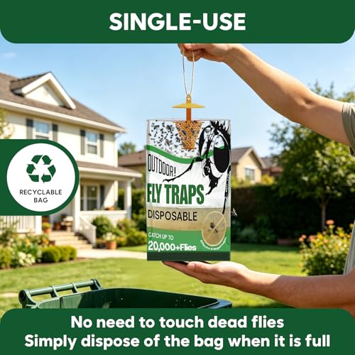 Fly Traps Outdoor 9 Pack Water Activated Disposable Fly Catcher | Water activated hanging fly traps, easy to set up. Disposable mess-free design, ideal for instant outdoor fly pest control. - size: 9Pack