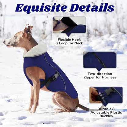 EMUST Dog Winter Coat, Waterproof Fleece Dog Jacket Winter for Large Dogs - color: Blue, size: Large
