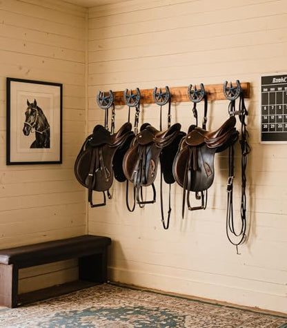 Cowboy Hat Rack for Wall, 6 Pack Iron Horseshoe Star Hooks, Black - color: Black