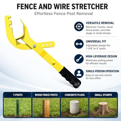 Heavy Duty Fence Stretcher Tool for Chain Link, Fence Puller Tool for Easy One Person Operation, Adjustable Pull Range, Fits 1-3/8" to 4" Posts - size: Compatible Post Size: 1-3/8" to 4"