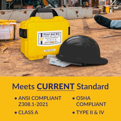 MFASCO Waterproof OSHA Class A First Aid Kit for Worksites & Construction - color: Yellow