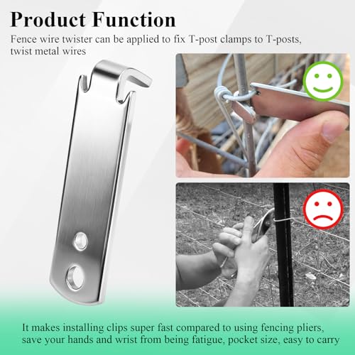 6 Pcs Fence Wire Twister for T-posts, Barb Wire Twisting Tool, 2 Holes