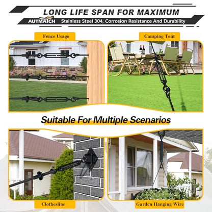 AUTMATCH M6 Eye & Eye Turnbuckle - 304 Stainless Steel Wire Rope Tensioner | Adjustable Turnbuckle for Cable Railing, Fence & Shade Sail Hardware, Wire Rope Tension Kit, 6-Pack, Black - color: Black Tone - Eye & Eye, size: M6