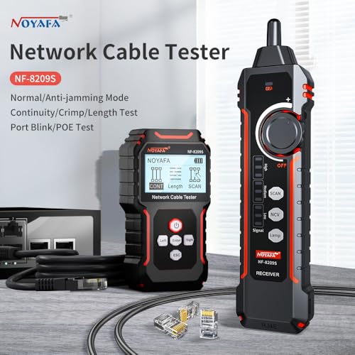 NOYAFA NF‑8209S Network Cable Tester – Upgrade Ethernet Cable Tester with PoE Detection, NCV Voltage Test, Cable Length Measurement, Port Flashing & Anti-Interference Scan Modes