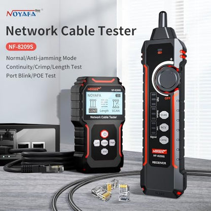 NOYAFA NF‑8209S Network Cable Tester – Upgrade Ethernet Cable Tester with PoE Detection, NCV Voltage Test, Cable Length Measurement, Port Flashing & Anti-Interference Scan Modes