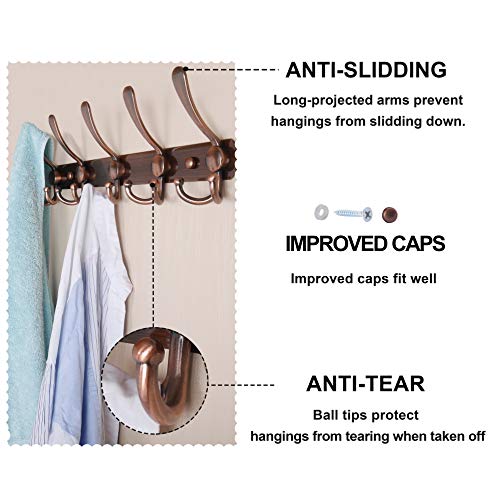 Dseap Wall Mounted Coat Rack - 5 Tri Hooks, Heavy Duty, Stainless Steel, Metal Coat Hook Rail for Coat Hat Towel Purse Robes Mudroom Bathroom Entryway,Antique Copper - color: Antique Copper, size: L=16" (1 Pcs)