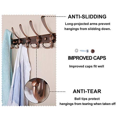 Dseap Wall Mounted Coat Rack - 5 Tri Hooks, Heavy Duty, Stainless Steel, Metal Coat Hook Rail for Coat Hat Towel Purse Robes Mudroom Bathroom Entryway,Antique Copper - color: Antique Copper, size: L=16" (1 Pcs)