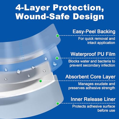 Dimora Waterproof Transparent Film Dressing with Pad, Large Clear Bandage Tape for Wound Care, Adhesive Post Surgical Cover Pad，for IV Shield, Tattoo Aftercare, Shower Protector 4x8 inch 10 Packs - size: 4x8 Inch