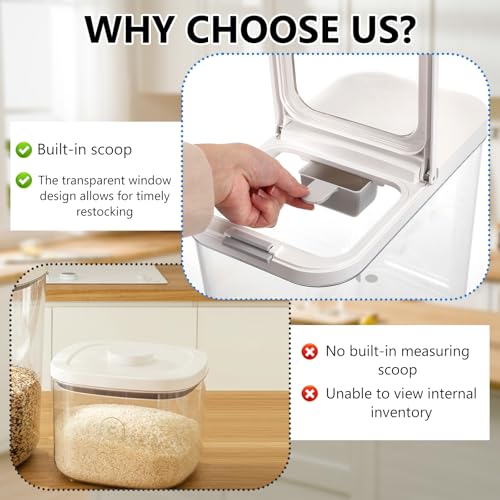 20-25 lbs Rice Dispenser with Measuring Spoon 11.4Qt/12L Tall and Narrow Food Storage Flour Bin Large Airtight Food Storage Rice Container for Kitchen Pantry Organization Slim Space-Saving