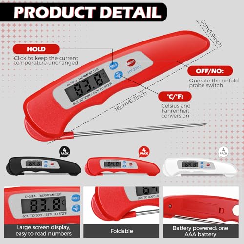 Xuhal 12 Pcs Digital Meat Thermometer with Probe Instant, Black, Red, White - color: Black, Red, White