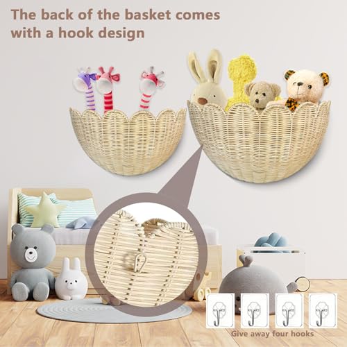 Scalloped Wall Basket, 2pcs Hand Woven Hanging Wicker Set