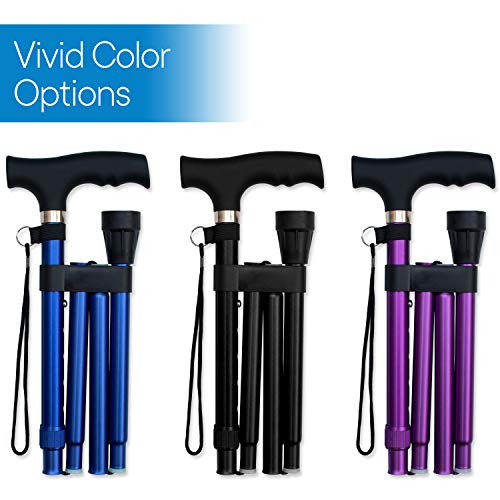 RMS Folding Cane, Adjustable, Lightweight Offset Walking Cane | Aluminum Collapsible Walking Stick with Ergonomic Derby Handle, cane folds for travel and storage - color: Lavender