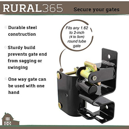 Ruralty Livestock One Way Latch for Cattle Gate - Black Farm Gate Metal Gate Latch 1 Way for Horse Corrals, Ranches