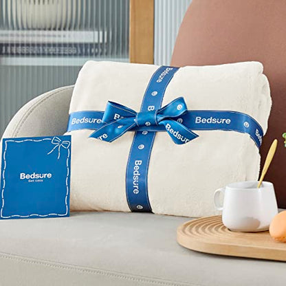 Bedsure GentleSoft Fleece Blanket Twin Size Cream - 300GSM Lightweight Plush Fuzzy Cozy Soft Warm Blanket for Bed, Sofa, Couch, Travel, Camping, 60x80 inches - color: 01 - Cream, size: Twin (60" X 80")