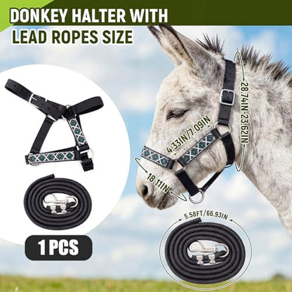 1 Set Mini Donkey Halter with Lead Rope Adjust, Black - color: Black