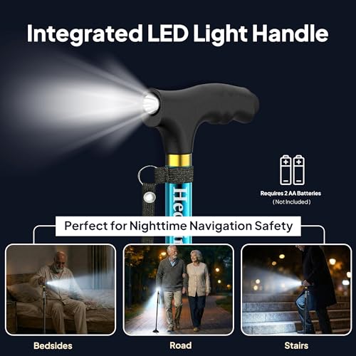 Walking Cane with LED Light, Foldable,Adjustable, Self Standing Walking Canes for Men & Women,Walking Sticks with Quad Base for Seniors & Adults - color: Blue