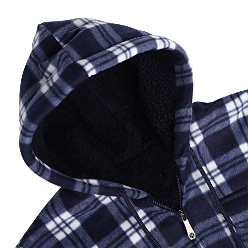Facitisu Winter Heavy Warm Sherpa Lined Fleece Plaid Flannel Jacket Men Plus Size S-5XL Big&Tall Mens Coat - color: A-navy 01, size: 5X-Large