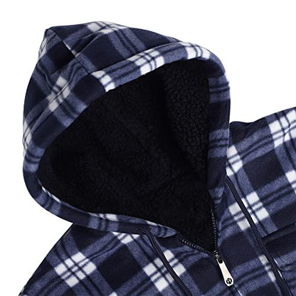 Facitisu Winter Heavy Warm Sherpa Lined Fleece Plaid Flannel Jacket Men Plus Size S-5XL Big&Tall Mens Coat - color: A-navy 01, size: 3X-Large