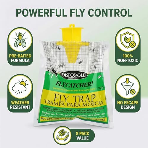 10-Pack Hanging Fly Trap Set with Disposable Bags; Includes Bait, Non-Toxic; Ideal for Backyards, Farms, Barns, Patios, and Gardens