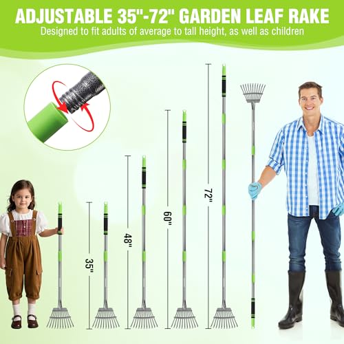 WORKPRO Rake, Small Rake for Leaves with 72” Adjustable Long Handle - size: 11 TINE