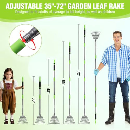 WORKPRO Rake, Small Rake for Leaves with 72” Adjustable Long Handle - size: 11 TINE