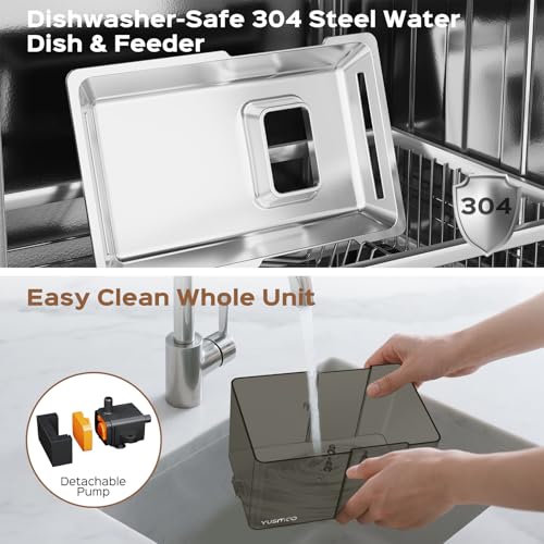 Automatic Cat Water Fountain, 2.2L/74oz Pet Fountain with 304 Stainless Steel Drinking Top, Ultra-Quiet Pump, Triple Filtration & LED Water Level Alert, BPA-Free Plastic for Cats and Small Dogs