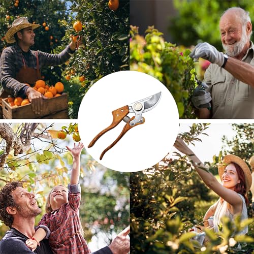 TONMA Bypass Pruning Shears [Made in Japan] 8 inches Professional Garden Shears, Japanese Secateurs Hand Pruner Hedge Clippers, Aluminum Alloy Handle - style: Bypass Pruning Shears (Wood Grain)
