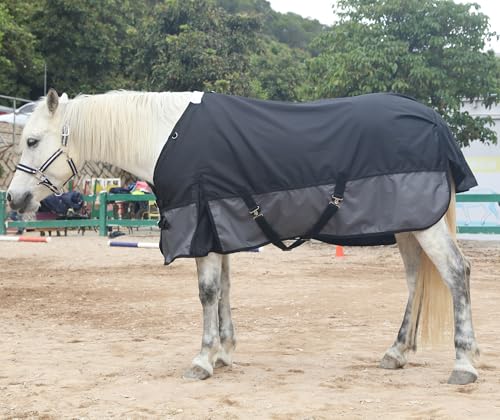 LEAFOREST 1200D Horse Blanket Waterproof Breathable Turnout (no Filling) Standard Neck Horse Sheet Black Grey 72IN | Breathable Ripstop Medium Weight Equine Care Sheets in The Barn, Stable, Pasture in Wet Cold Weather 0g BlackGrey 72IN - color: Black Grey