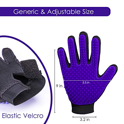 Pet Hair Removal Glove with 255 Silicone Tips for Dogs & Cats,1 Pair Purple